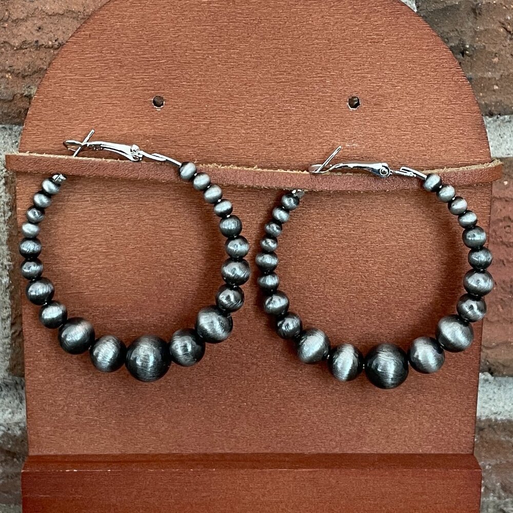 Navajo Style Pearl Graduated Hoop Earrings